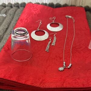 Silver Tone Jewelry with Necklace 10”Earrings ,spinner butterfly ring 10 1/2